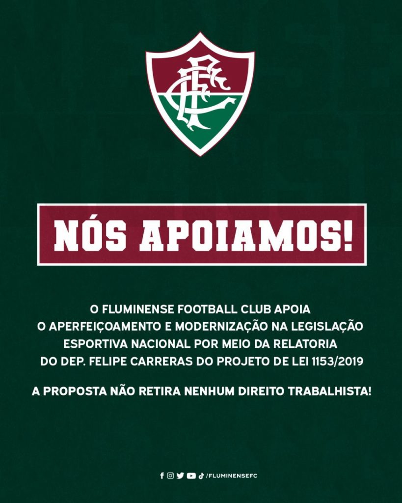 Fluminense declara apoio ao projeto de lei 1159/2019