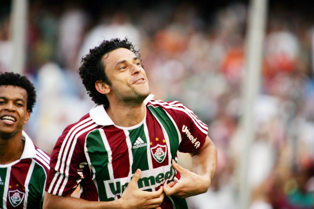 Fred comemorando o primeiro dos 199 gols pelo Fluminense