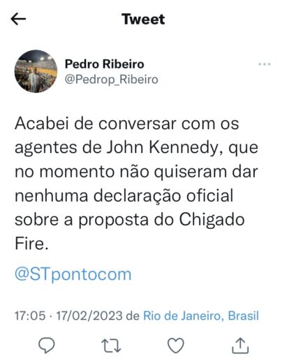 Chicago Fire faz proposta por John Kennedy, diz jornalista 