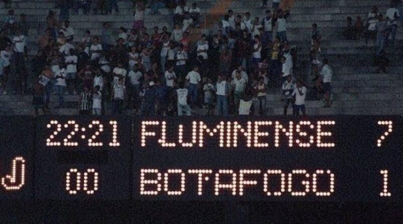 Placar mostrando a goleada por 7 a 1 do Fluminense sobre o Botafogo pelo Campeonato Carioca de 1994