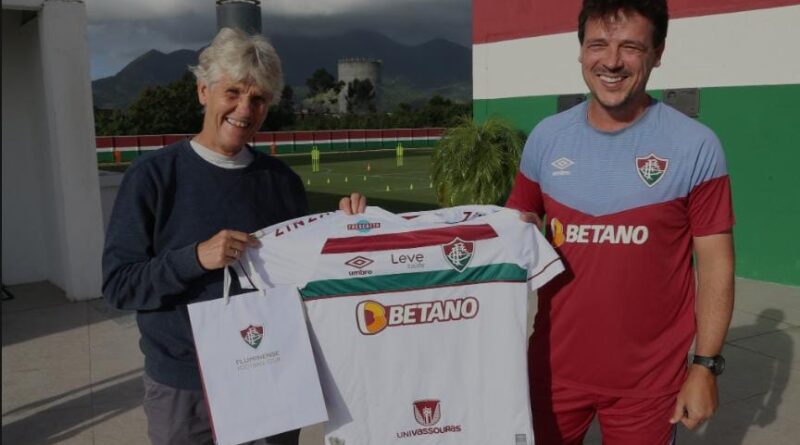 Pia Sundhage e Fernando Diniz no CT Carlos Castilho / Foto: Marcelo Gonçalves