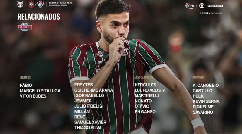 De olho no Brasileirão, Fluminense divulga relacionados para duelo com o Corinthians De olho no Brasileirão, Fluminense divulga relacionados para duelo com o Corinthians